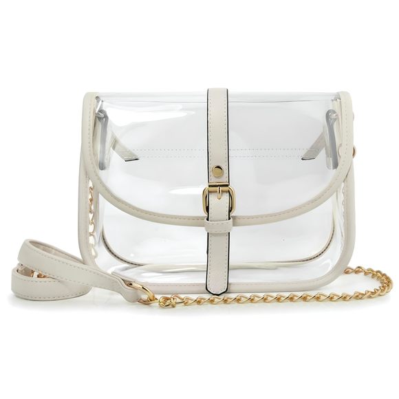 Clear Saddle Cross Body Bag Chain Shoulder Handbag Purse Ivory :o) - Picture 1 of 6